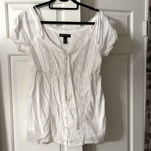 INC white shirt sleeved cotton blouse with lace trim